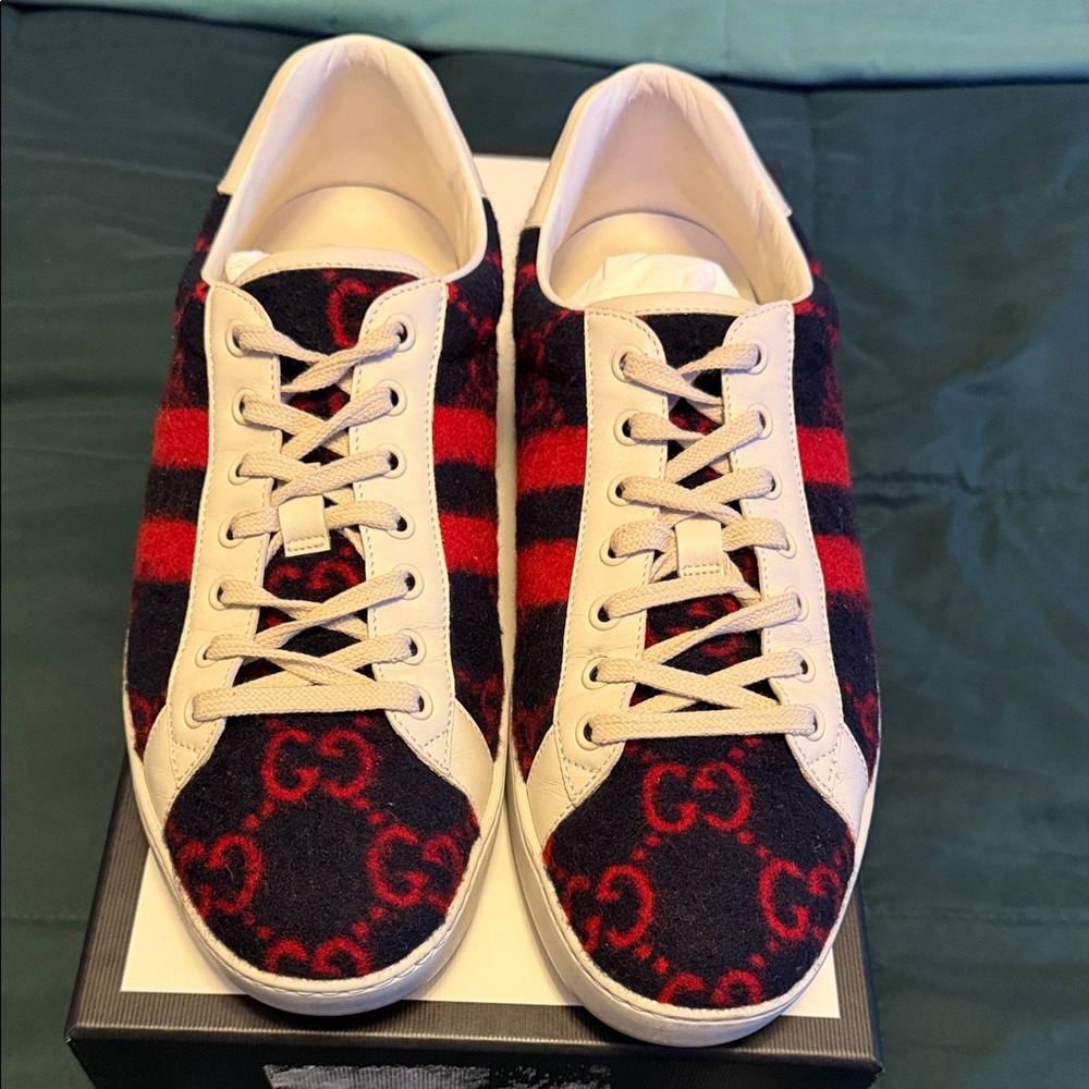 Gucci Red and Black Wool Sneakers
